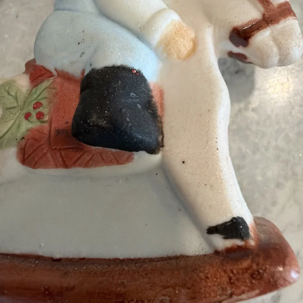 Porcelain Bisque Rocking Horse Teddy Bear Christmas Tree Ornaments Vintage GWB01